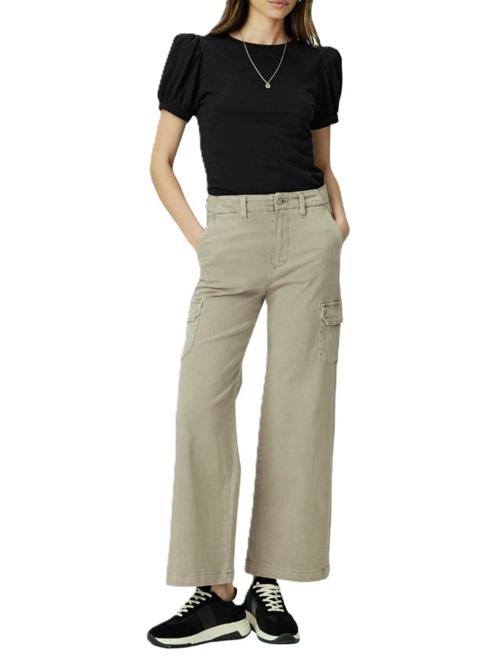 NWOT Paige Carly High Rise Ankle Wide Leg Crop Cargo Jean Vintsge Moss Taupe 20W
